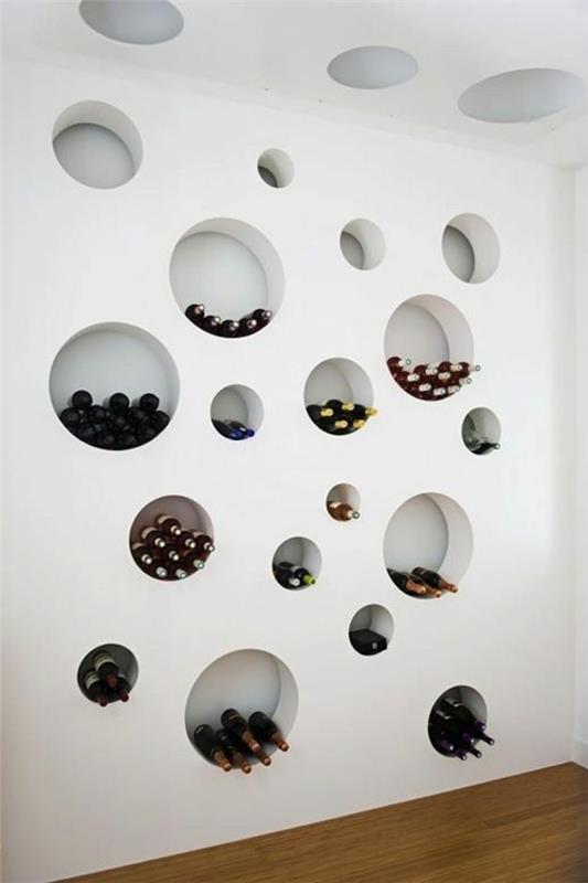 αποθήκη κρασιού κουζίνα δημιουργικός τοίχος σχεδιασμός τοίχων ράφια ακριβά κρασιά