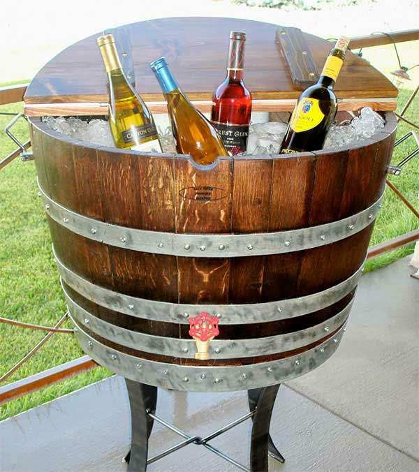 βαρέλι βαρέλι στάση τραπέζι diy έπιπλα ξύλινο βαρέλι ψύκτη κρασιού φτιάξτε μόνοι σας
