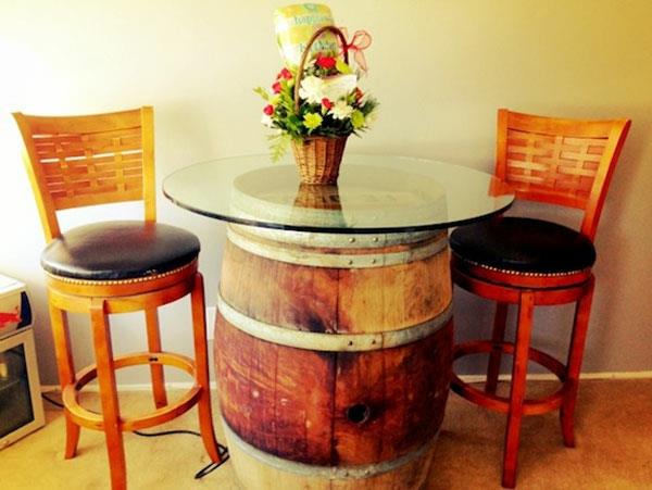 κρασί βαρέλι τραπέζι γυάλινο τζάμι DIY έπιπλα ξύλινο βαρέλι σκαμπό στυλ χωριά