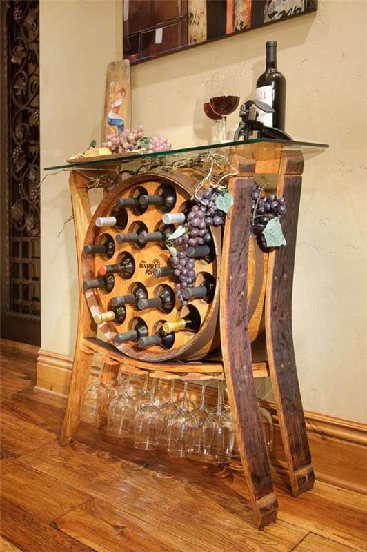 βαρέλι κρασιού στάση τραπέζι κρασί ράφι κατασκευάστε μόνοι σας έπιπλα ποτήρια κρασιού μπουκάλια κρασιού