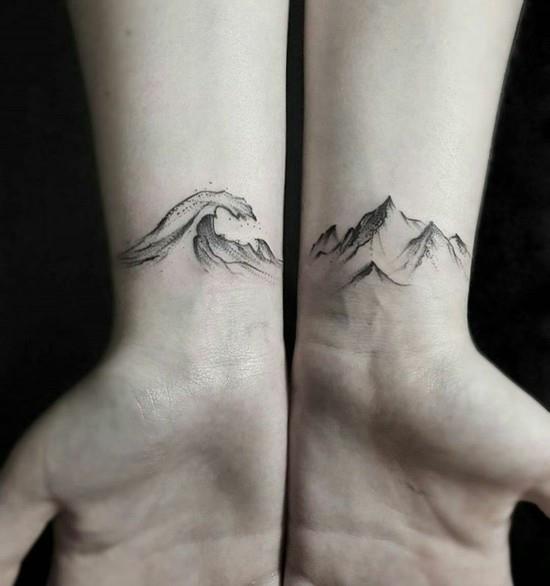 κύματα βουνά ιαπωνικό καρπό τατουάζ