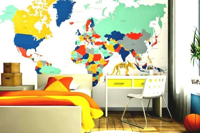 παγκόσμιος χάρτης τοίχος έγχρωμη διακόσμηση τοίχου παιδικό δωμάτιο ξύλινο πάτωμα