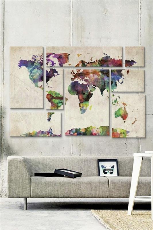 παγκόσμιος χάρτης τοίχος έγχρωμος διακοσμητικός τοίχος καμβάς σκανδιναβικό σαλόνι