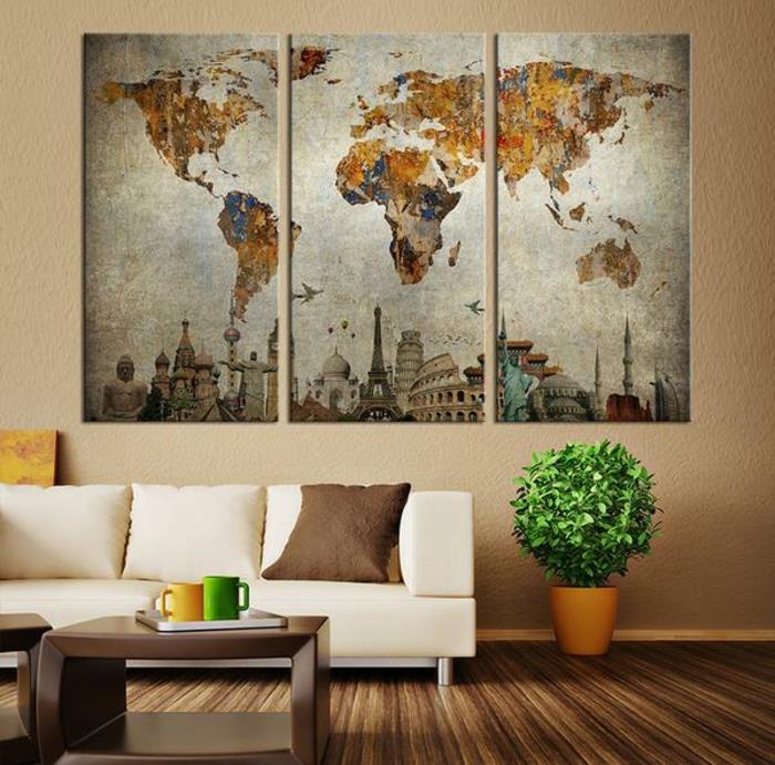 παγκόσμιος χάρτης τοίχος άνετο σαλόνι γήινες αποχρώσεις