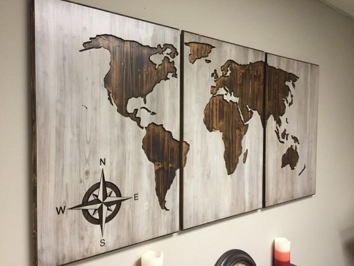 παγκόσμιος χάρτης τοίχος ξύλινος καμβάς διακόσμησης τοίχων