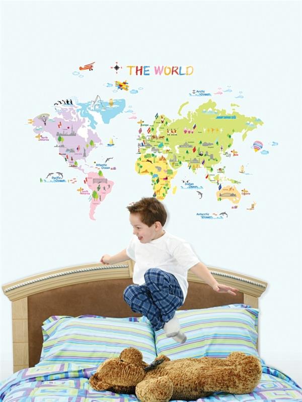 παγκόσμιος χάρτης τοίχος παιδική διακόσμηση τοίχου τοίχου χρωματιστά κλινοσκεπάσματα