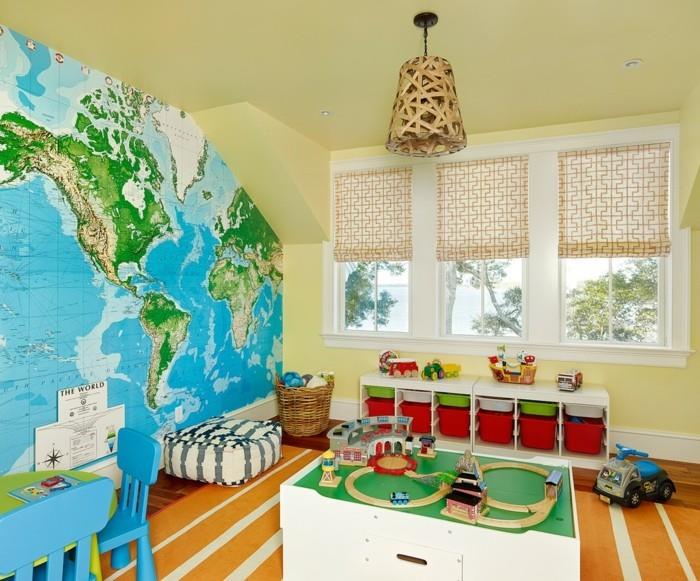 παγκόσμιος χάρτης τοίχος παιδική διακόσμηση τοίχου τοίχου ριγέ χαλί ανοιχτό κίτρινοι τοίχοι
