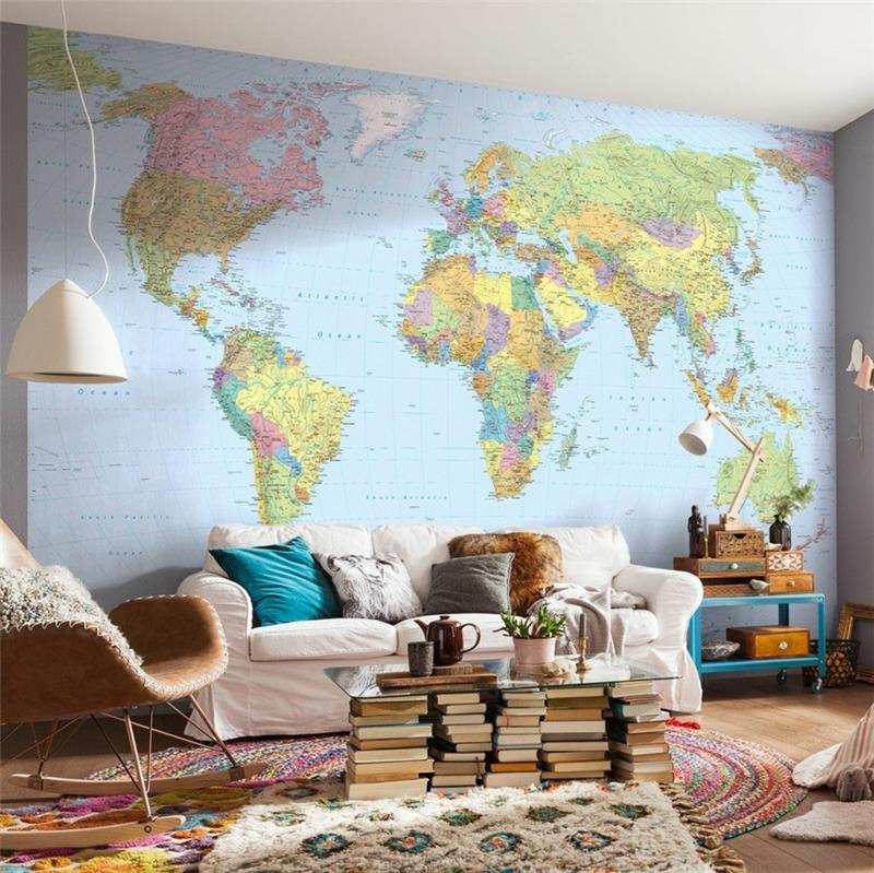 παγκόσμιος χάρτης τοίχος μικρό ζεστό σαλόνι φανταχτερό τραπεζάκι σαλονιού