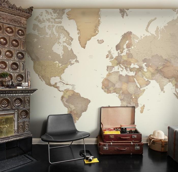 παγκόσμιος χάρτης τοίχος vintage στοιχεία ταπετσαρία τοίχου μαύρο δάπεδο