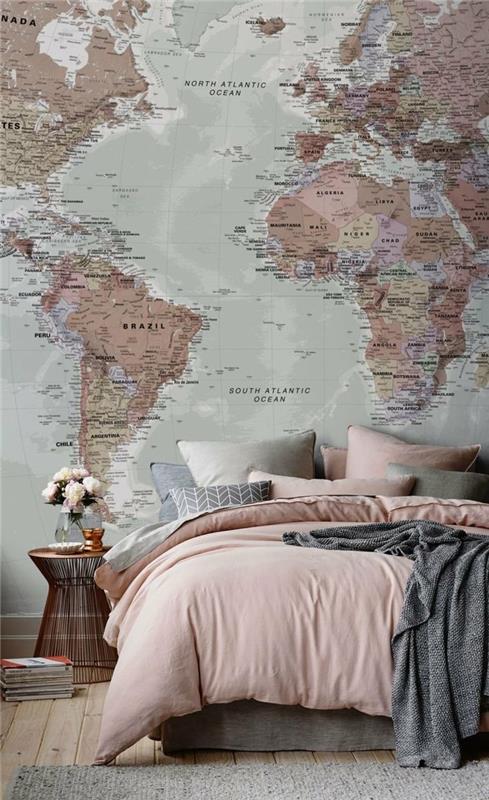 παγκόσμιος χάρτης τοίχος διακόσμηση τοίχου υπνοδωμάτιο πάτωμα διαδρόμου γκρι χαλί δρομέας