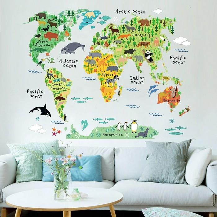 αυτοκόλλητο τοίχου παγκόσμιου χάρτη σαλόνι χρωματισμένο αστείο