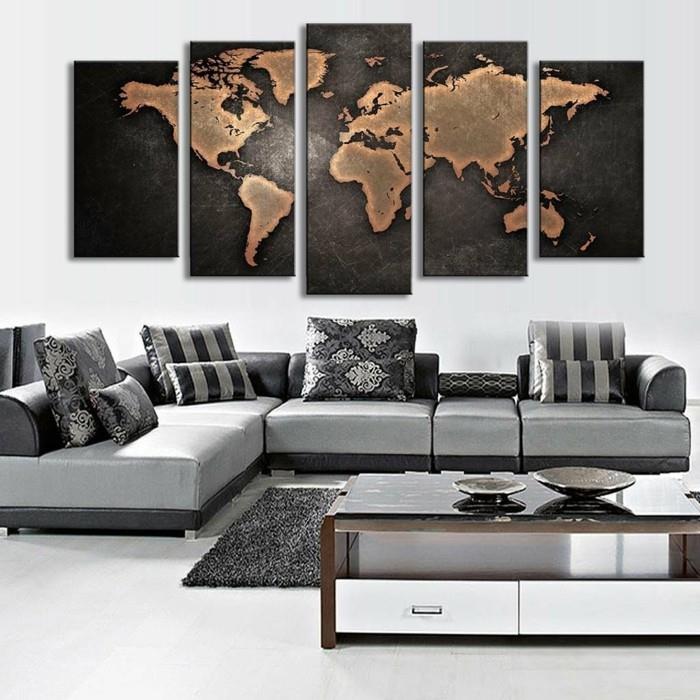παγκόσμιος χάρτης τοίχου σαλόνι με επίπλωση κομψούς συνδυασμούς χρωμάτων γωνιακός καναπές διακόσμηση τοίχου
