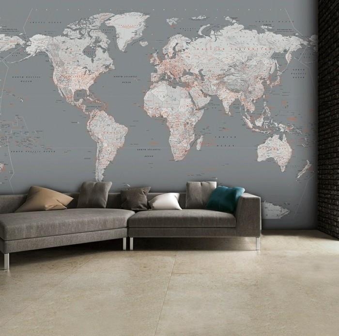 παγκόσμιος χάρτης τοίχος σαλόνι τοίχος από τούβλα ελαφριά πλακάκια δαπέδου