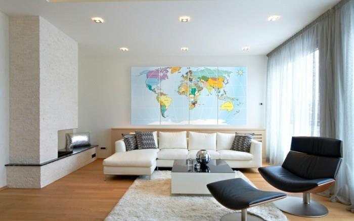 παγκόσμιος χάρτης τοίχος σαλόνι σχεδιασμός τοίχου καμβάς λευκός γωνιακός καναπές