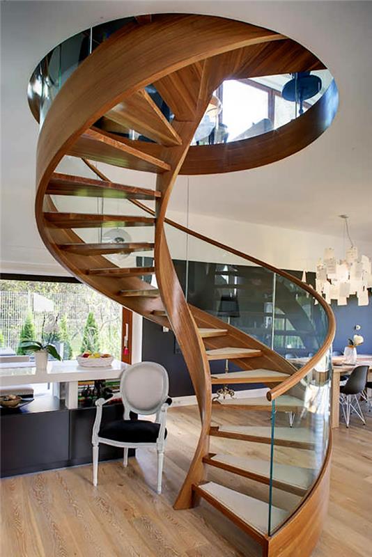 σπιράλ σχεδιασμό σκάλας μοντέρνα εσωτερική αρχιτεκτονική ξύλινο γυαλί