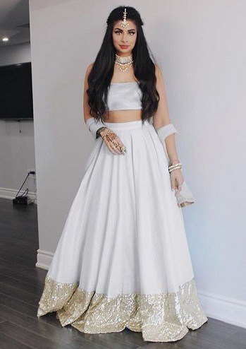 Düz Beyaz Lehenga