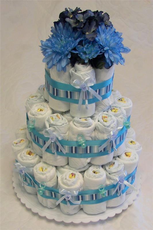 πάνα κέικ tinker οδηγίες μωρό δώρα γέννηση μπλε λουλούδια