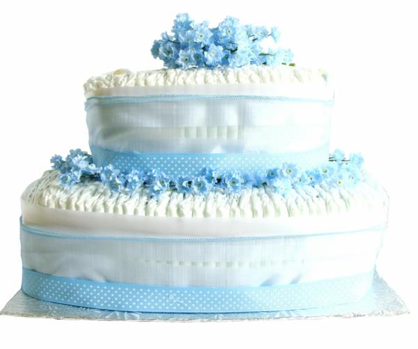 Οδηγίες κέικ πάνας μπερδεμένα δώρα μωρών γέννηση διώροφη μπλε