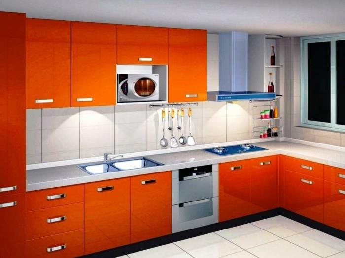γωνιακή κουζίνα σε πορτοκαλί φρέσκο ​​σχέδιο κουζίνας