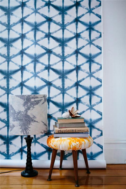 τοίχοι σχεδιασμού shibori μοτίβο μπλε εσωτερικές ιδέες σχεδιασμού
