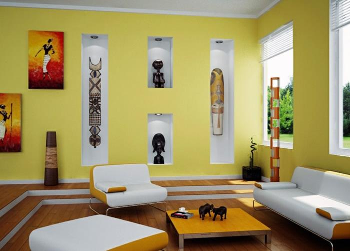 ζωγραφιες ιδεες κίτρινο τοίχο μπογιά ιδέες σαλόνι