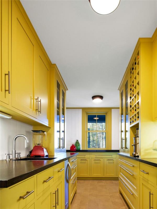 βαφές τοίχων ιδέες σχεδιασμός κουζίνας κίτρινα ντουλάπια κουζίνας λευκό χρώμα τοίχου