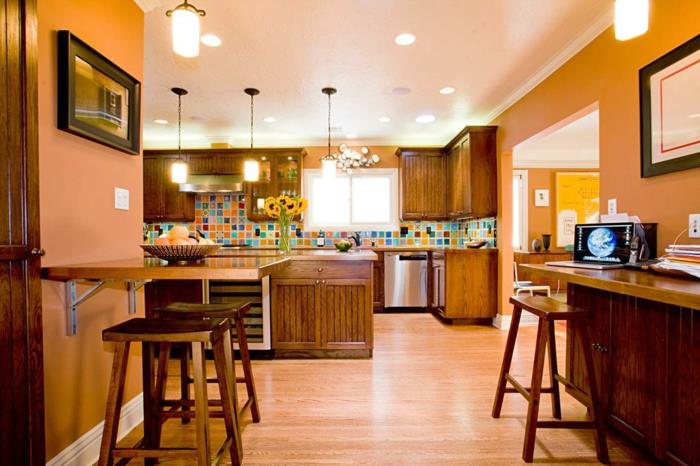 ζωγραφιες ιδεες κουζινα πορτοκαλι τοιχο βαφη χρωματιστο κουζινα πισω τοιχο