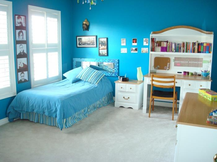 ζωγραφικη τοιχους ιδεες παιδικο δωματιο μπλε τοιχο χρωμα ανοιχτο πατωμα