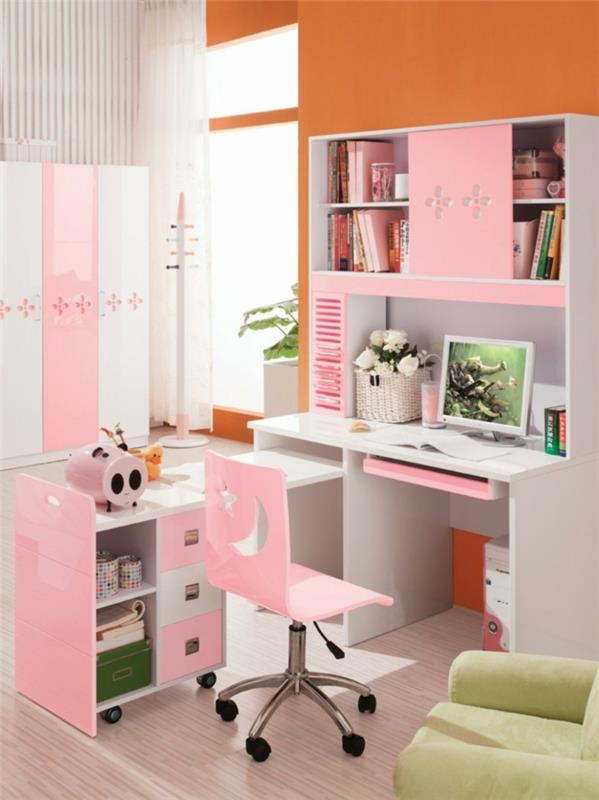 τοίχοι ζωγραφικής ιδέες παιδικό δωμάτιο ανοιχτό ροζ γραφείο