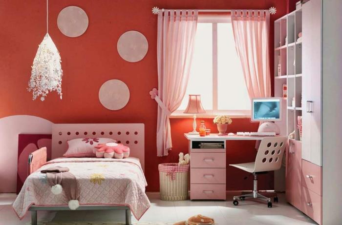 τοίχους ζωγραφικής ιδέες δωμάτιο κοριτσιού πορτοκαλί τοίχοι κρεμαστό φως