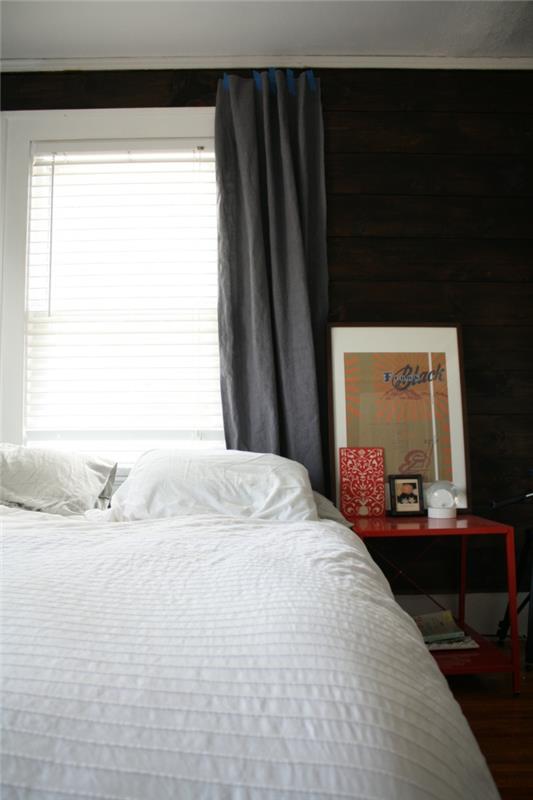 ιδέες ζωγραφικής τοίχων σπιτικές ιδέες υπνοδωμάτιο σκούρο χρώμα τοίχου λευκό κρεβάτι
