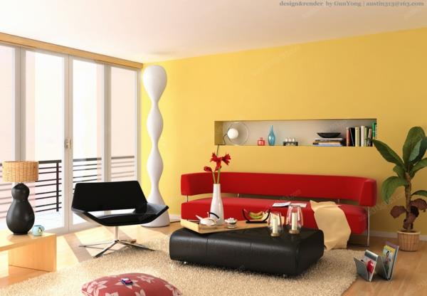 βαφή τοίχων ιδέες σαλόνι κίτρινο φρέσκο ​​φωτεινό