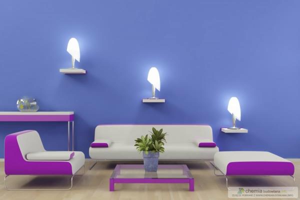 βαφή τοίχων ιδέες σαλόνι μοβ βιολετί ροζ μπλε