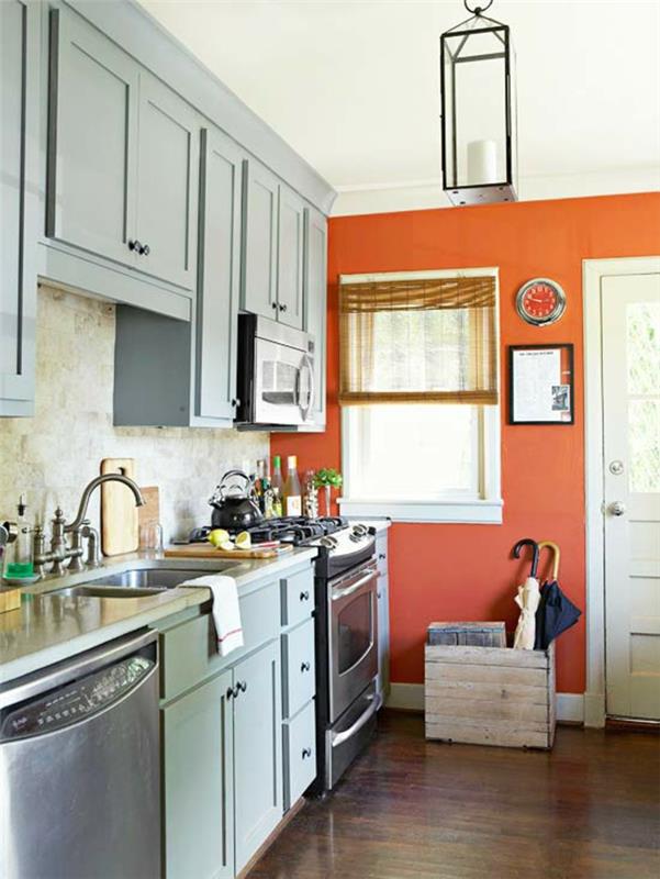 βαφή τοίχων ιδέες κουζίνα πορτοκαλί τοίχος προφοράς στήνουν μικρή κουζίνα