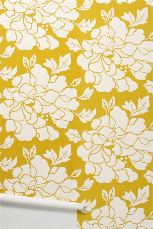 τοίχοι ταπετσαρία κίτρινη ταπετσαρία μοτίβο ταπετσαρία λουλούδι μοτίβο σαλόνι σχεδιασμός τοίχου
