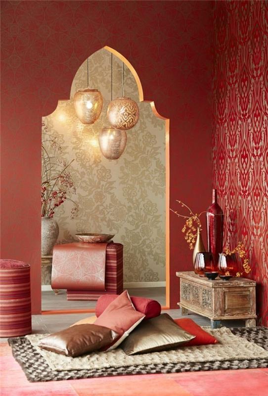 ιδέες διακόσμησης σπιτιού ιδέες σπιτιού αραβικό στυλ μοτίβο δαπέδου μαξιλάρια όμορφο χρώμα τοίχου