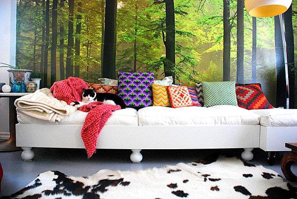 ζωντανό και διακοσμητικό μαξιλάρι τοίχου γάτα ταπετσαρία ντεκό καναπέ σαλόνι