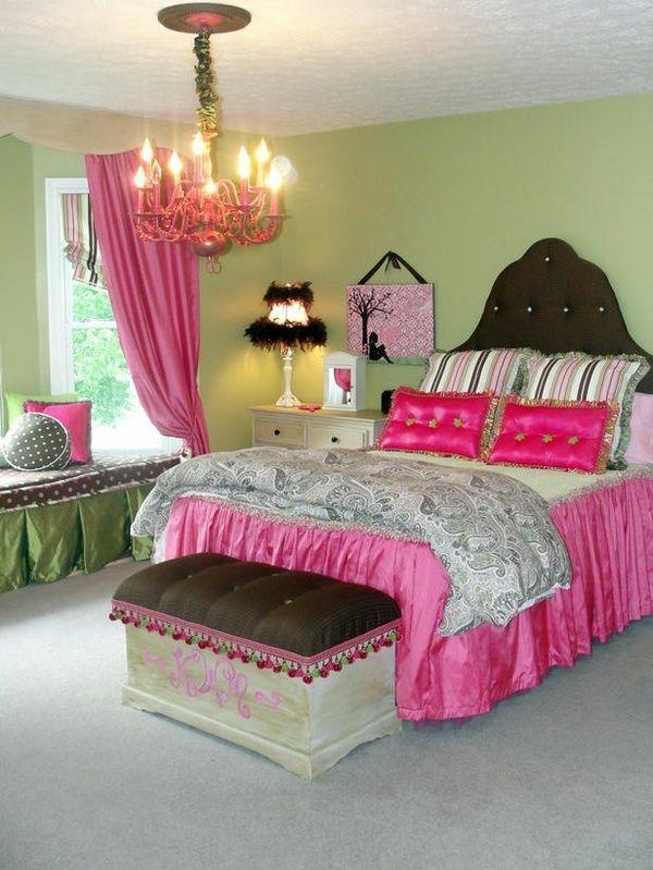 ιδέες χρώματος κρεβατοκάμαρα ροζ τόνους πολυέλαιος κρεβάτι