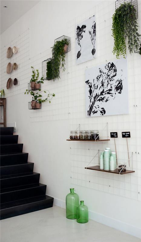 ζωντανές ιδέες σχεδιασμός διαδρόμου σκάλα ιδέες χώρος αποθήκευσης ιδέες σχεδιασμός τοίχων συρμάτινα ράφια