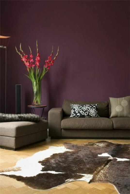 ιδέες σπιτιού σαλόνι λουλούδι βάζο χρώματα σχεδιασμός τοίχου σκούρο