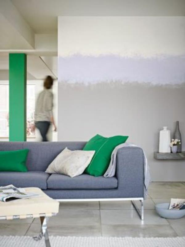 ζωντανές ιδέες για σαλόνι ombre μικτά χρώματα σχεδιασμός τοίχου