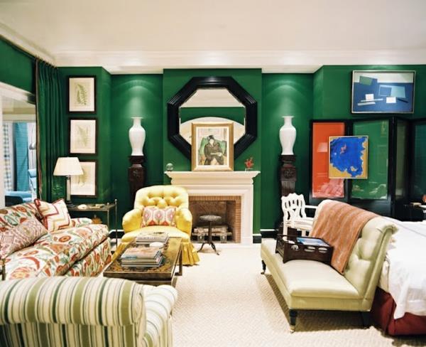 ιδέες διαβίωσης σαλόνι πράσινα χρώματα σχεδιασμός τοίχου