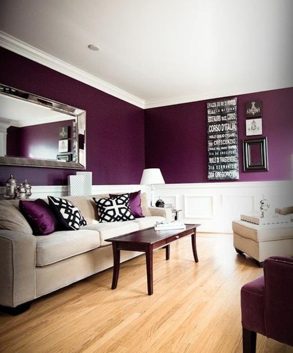 σαλόνι ιδέες σαλόνι υπέροχα χρώματα σχεδιασμός τοίχου μοβ
