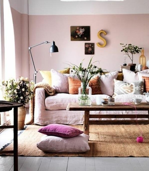 ιδέες σαλονιού για σαλόνι ροζ χρώματα σχεδιασμός τοίχου
