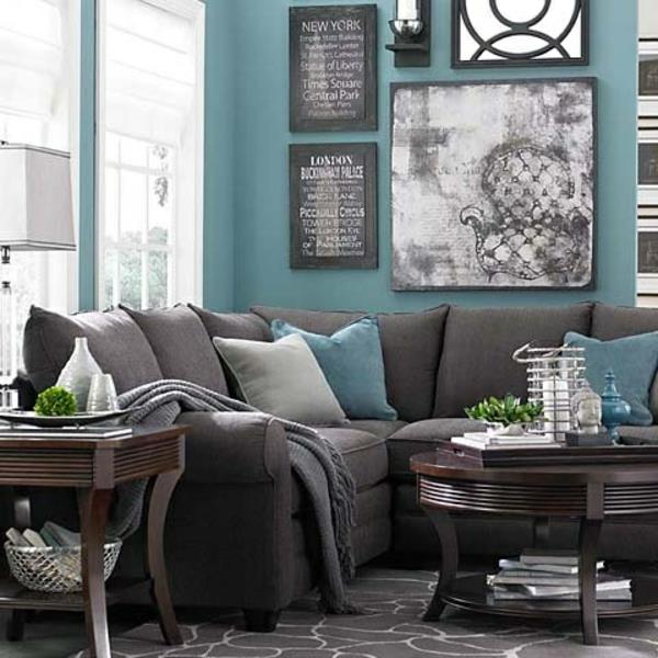 ιδέες διαβίωσης χρώματα οικογενειακό δωμάτιο σχεδιασμός τοίχου μαξιλάρια καναπέ