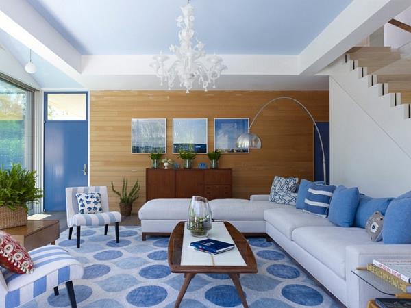 ιδέες διαβίωσης εσωτερική διακόσμηση μπλε και άσπρο σαλόνι