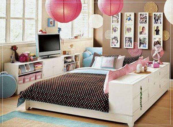 ιδέες διαβίωσης νεανικό δωμάτιο επιπλωμένο κρεβάτι tv έγχρωμο