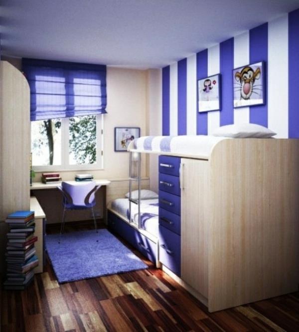 ιδέες διαβίωσης νεανικό δωμάτιο επίπλωση κουκέτας διακόσμηση τοίχου χαλί