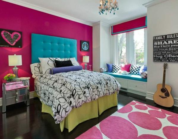 νεανικό δωμάτιο κορίτσι κρεβάτι κεφαλάρι πράσινο ροζ τοίχο