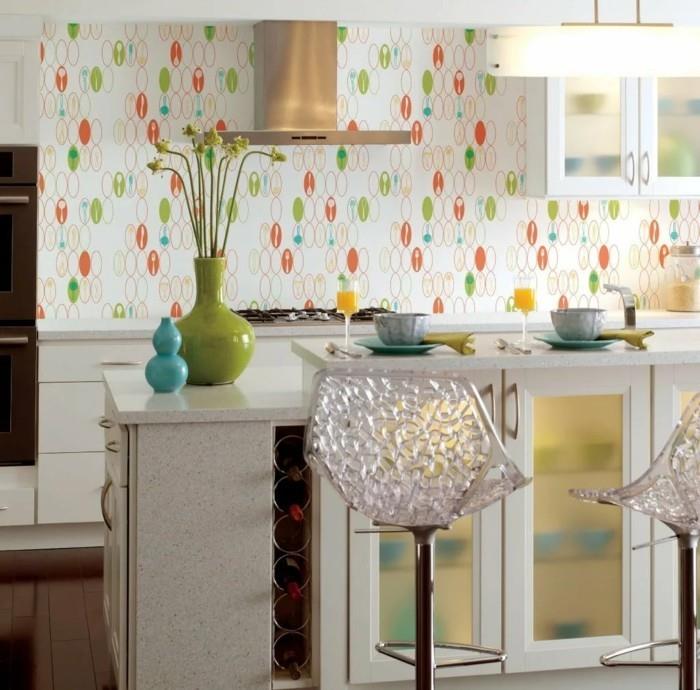 ζωντανές ιδέες κουζίνα φανταχτερή ταπετσαρία τοίχου με χρωματιστό μοτίβο